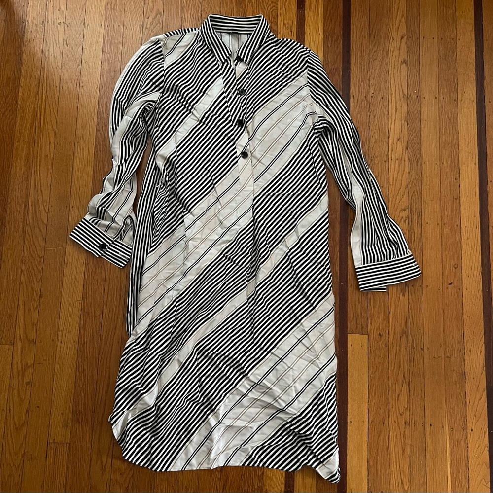 Ann Taylor rayon striped tunic black white L large EUC